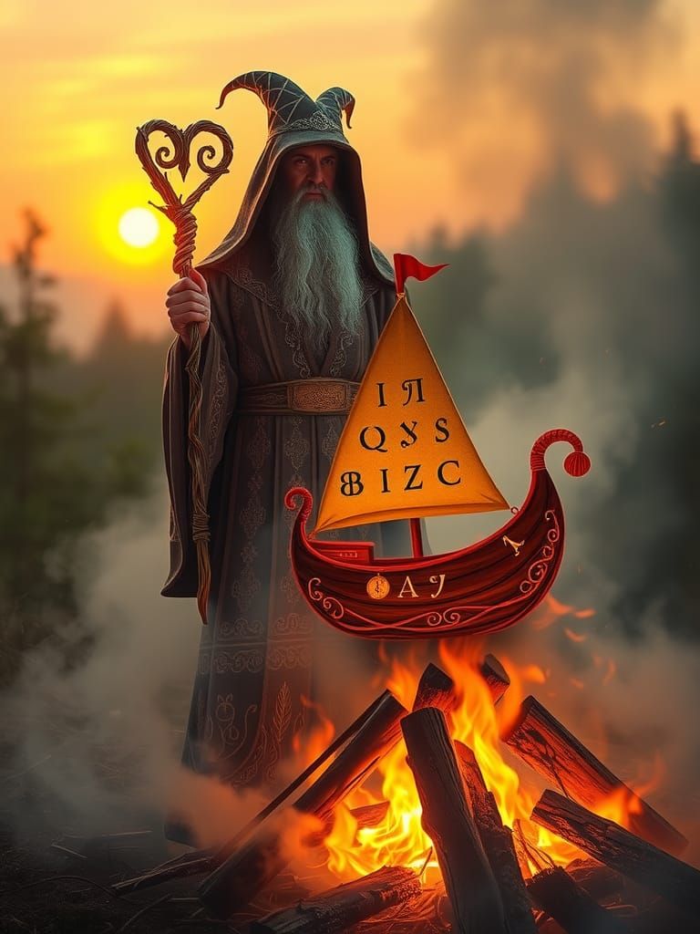 Slavic Magus Bonfire with Rune Sailboat Portal