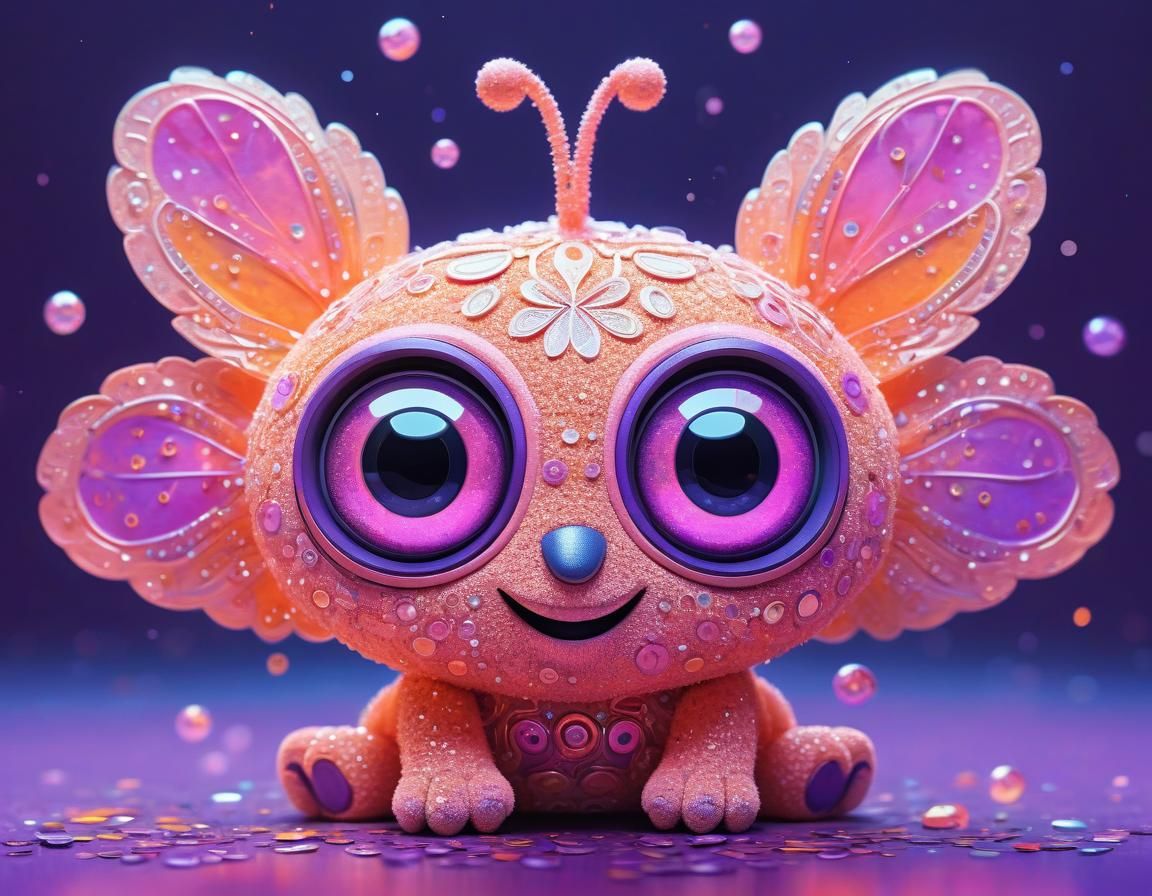 Cute Floral Creature in Cyberpunk Street Art Style