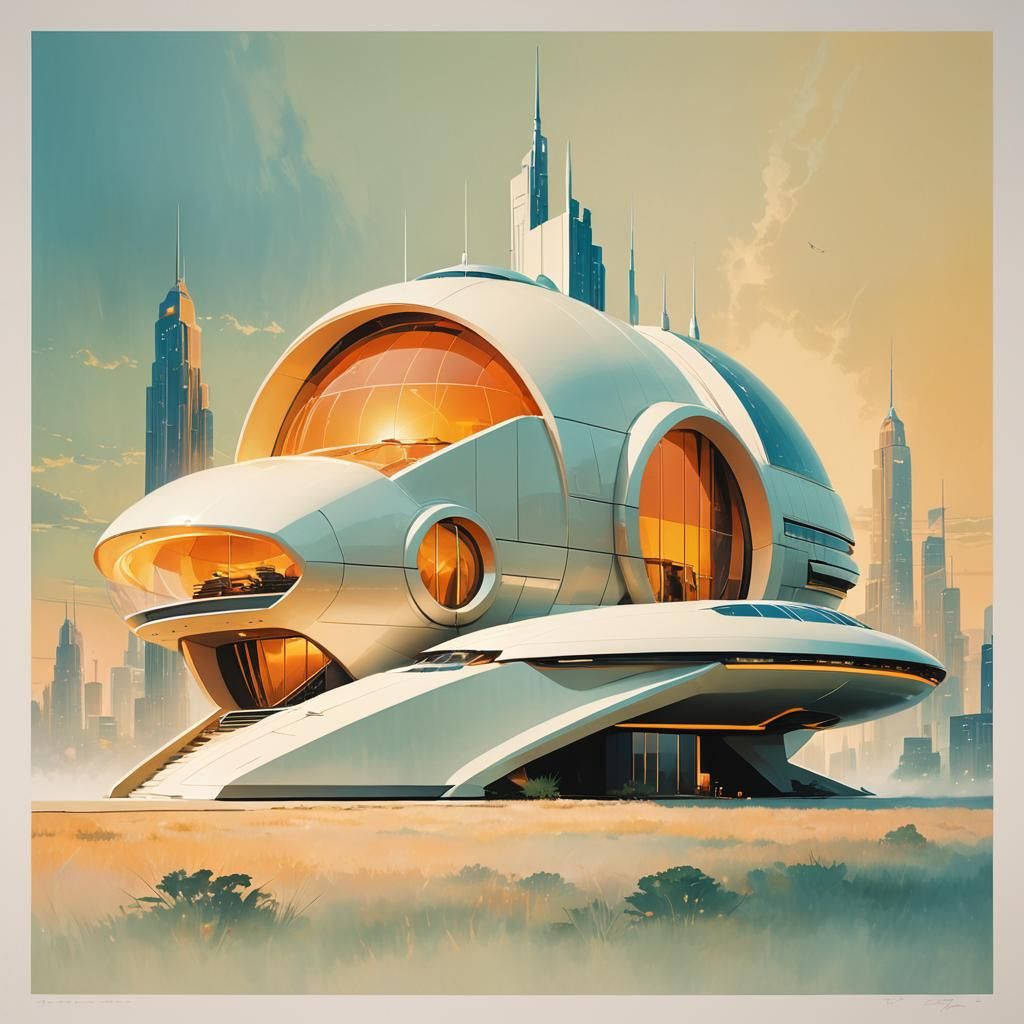 Futuristic Art Deco High-Rise at Dusk