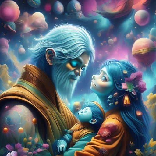 Parents Embrace Babies in Ethereal Digital Art