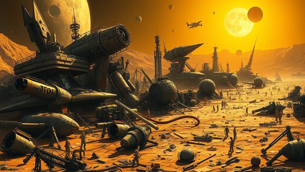 Dystopian Space Junkyard in a Celestial Graveyard