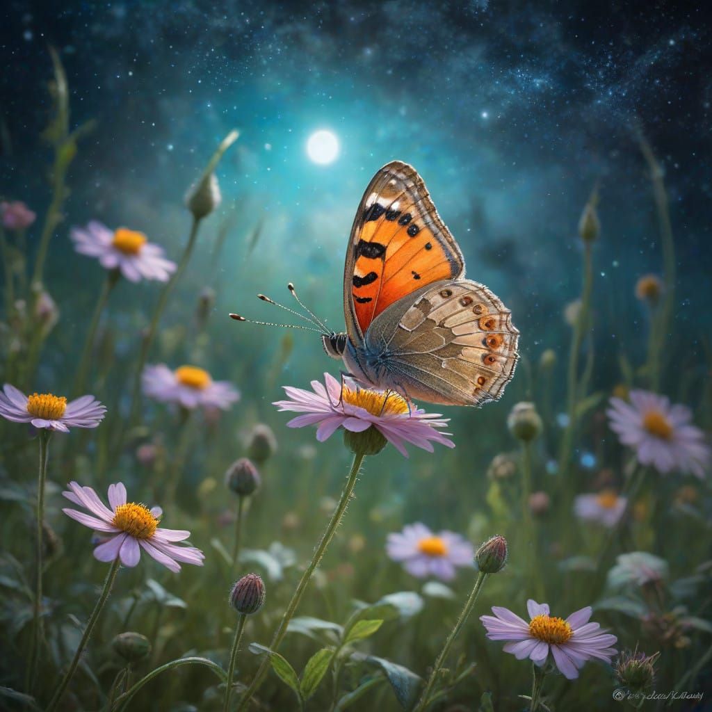 Dreamy Wildflower Butterfly in Cosmic Spring Meadow