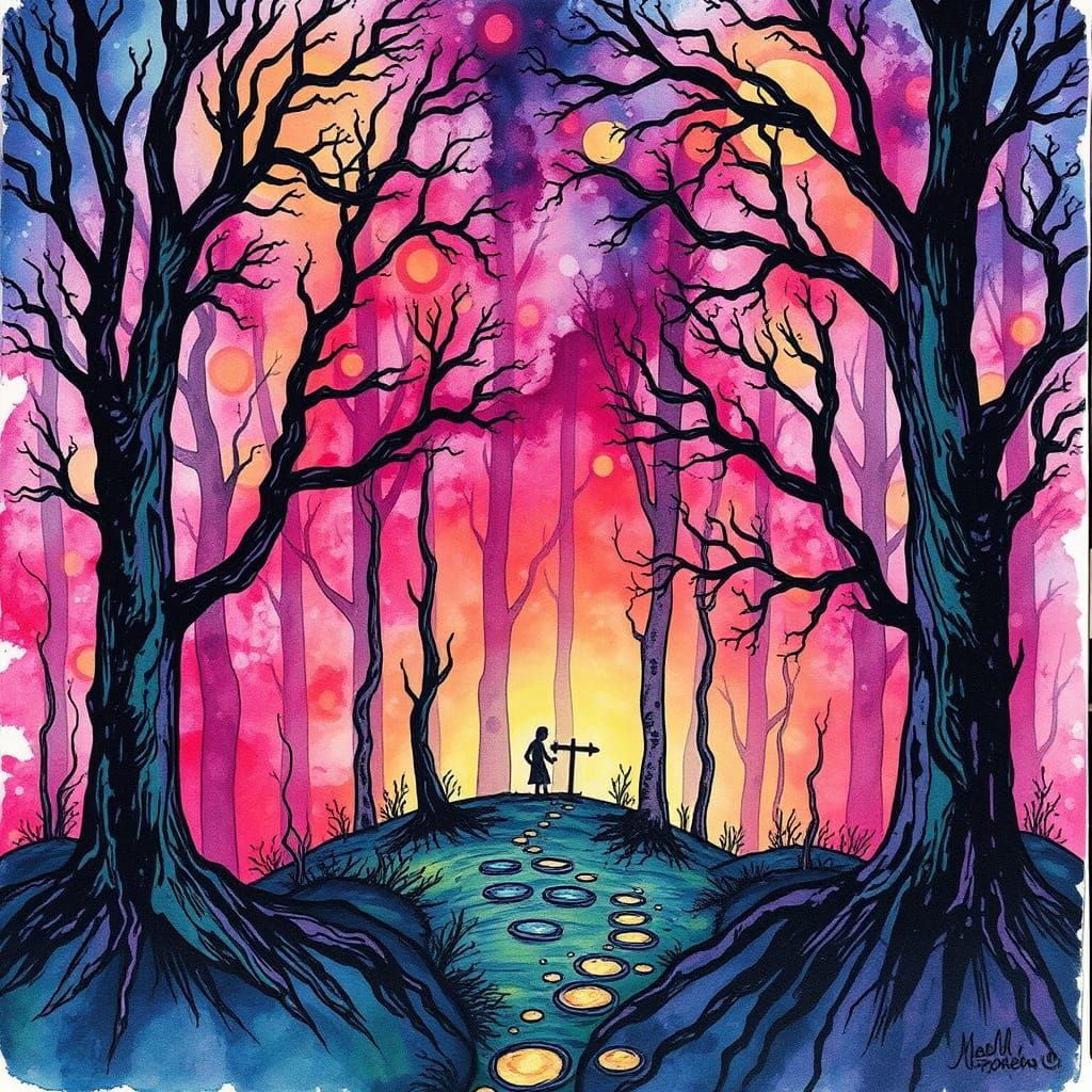 alcohol ink, psychedelic, eldritch forest