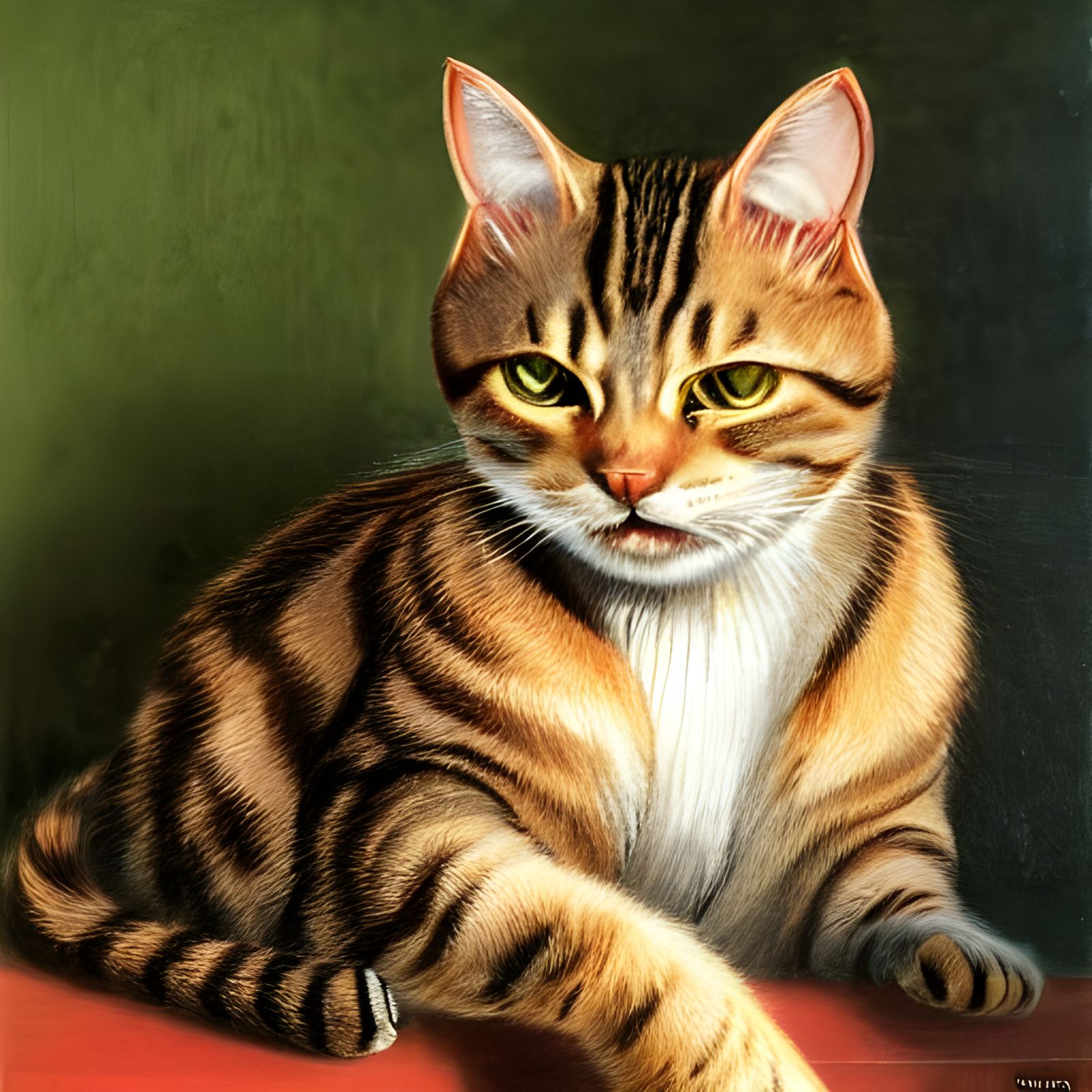 Detailed Tabby Cat Painting with Yellow Eyes