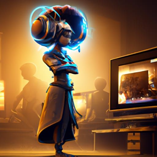 Black Girl with TV Head: Hyperdetailed Concept Art