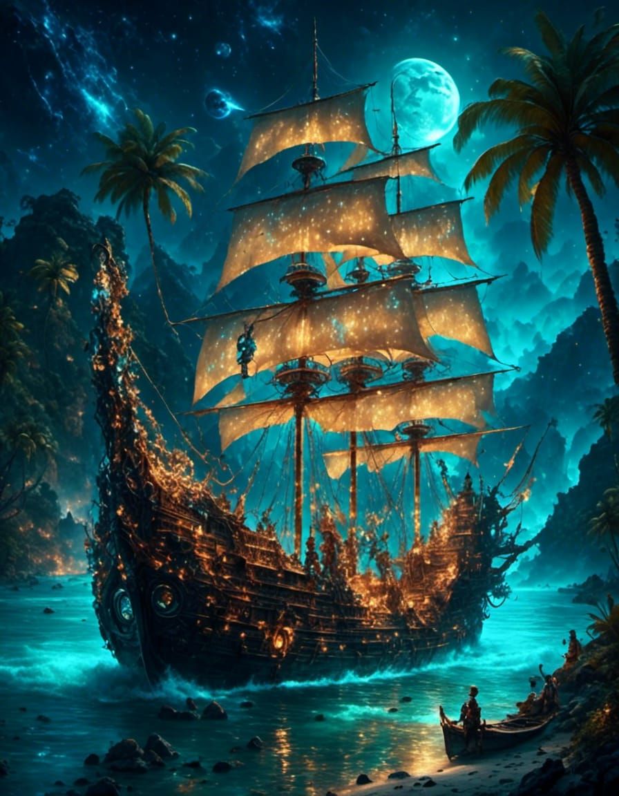 Faberge Fairy Ship with Butterfly Wings in Space