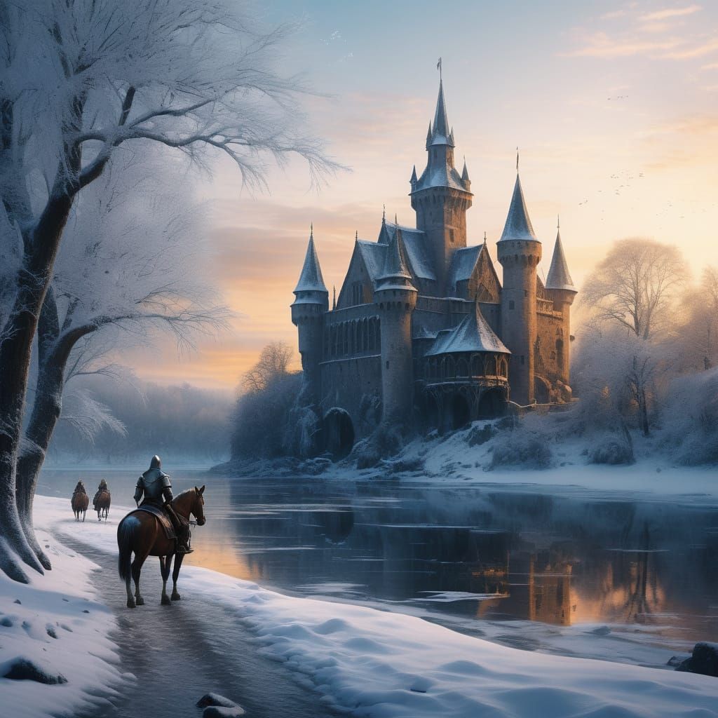 Golden Knights in a Serene Winter Wonderland