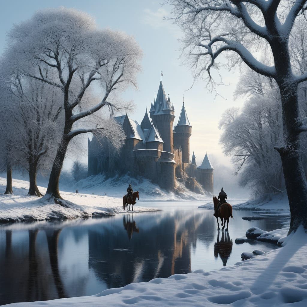 Knights in a Golden Winter Wonderland Fantasy Landscape