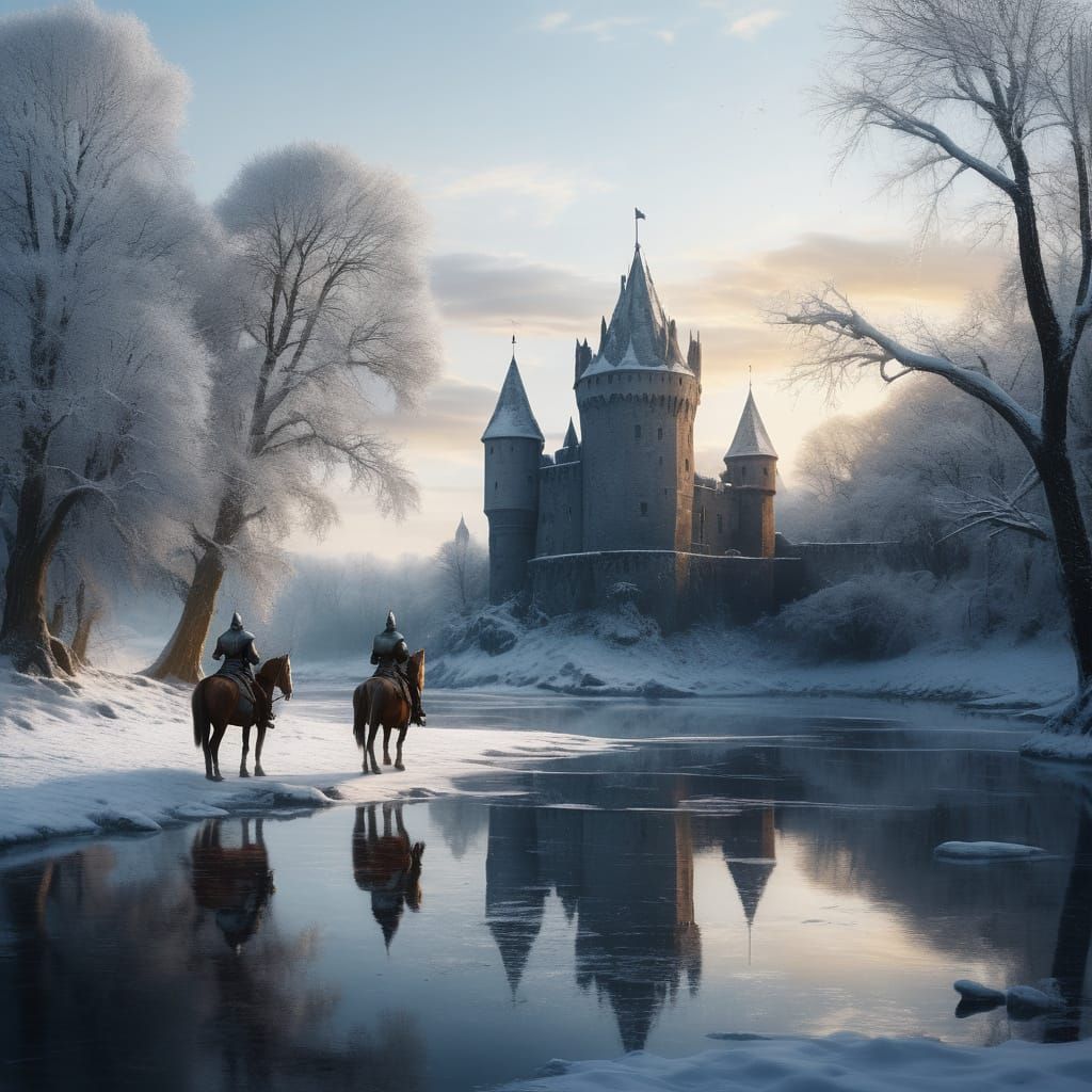 Knights in a Snowy Fantasy Landscape