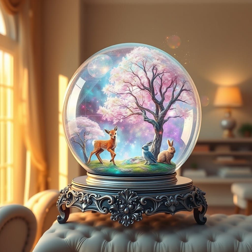 Enchanted Glass Globe in Vibrant, Dreamlike World