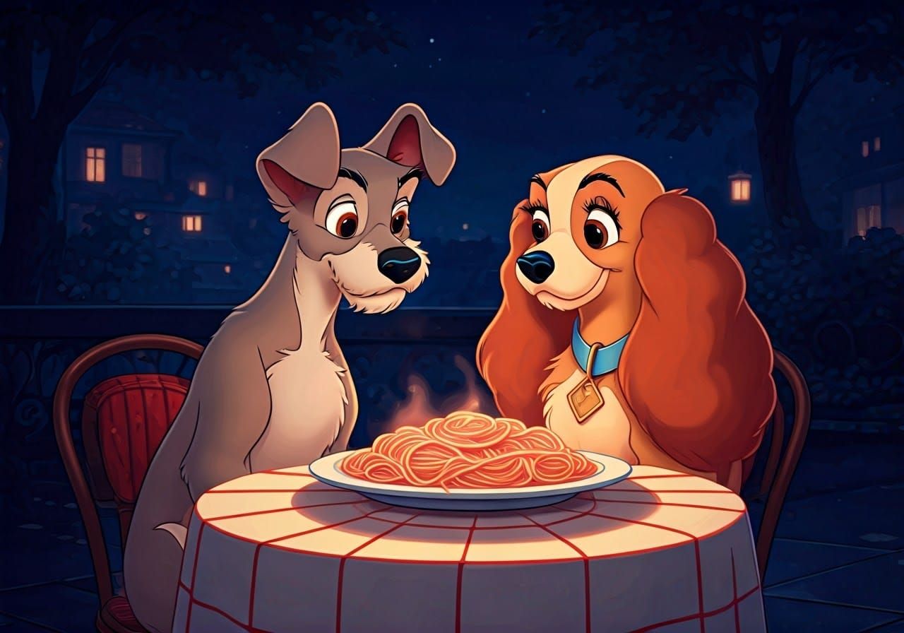 Romantic Spaghetti Scene in Classic Disney Animation