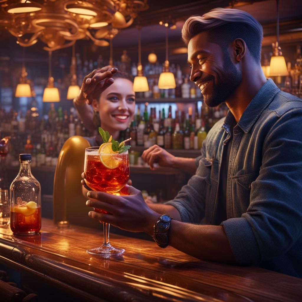 Vibrant Bar Scene: Bartender Creates Drink