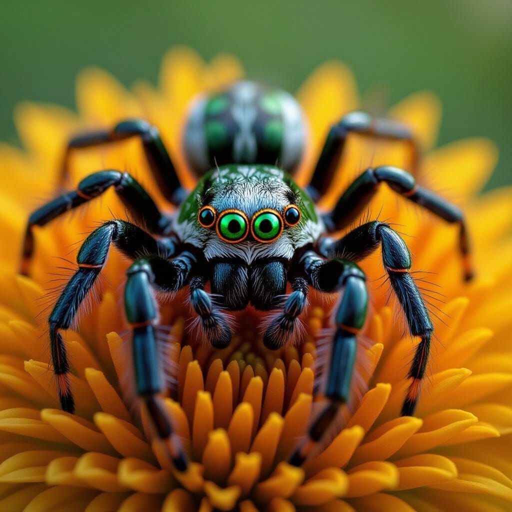 Realistic Spider on the Sun with Colored Eyes