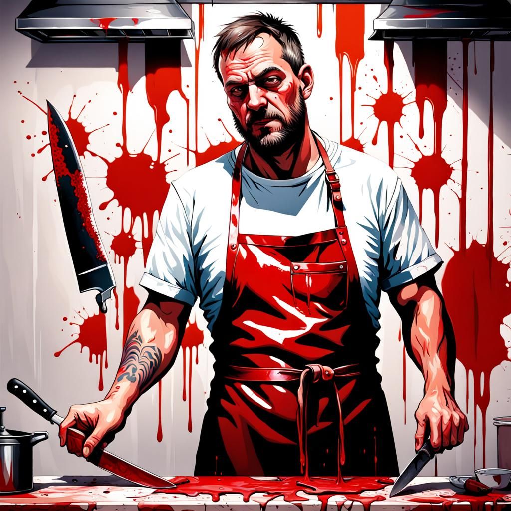 Intense Butcher Scene in Graffiti Art Style