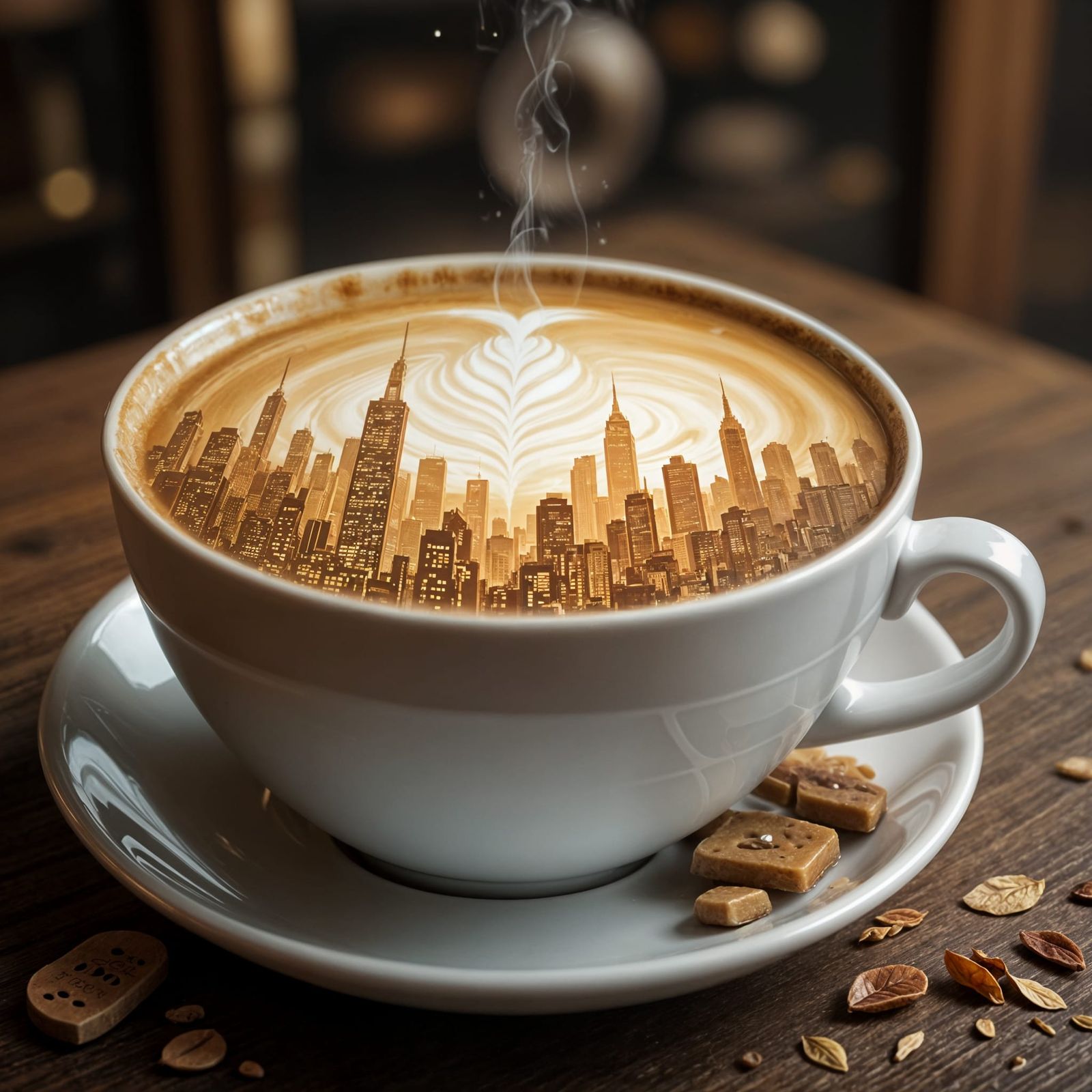 Cyberpunk Latté with Ghostly Cityscape Foam