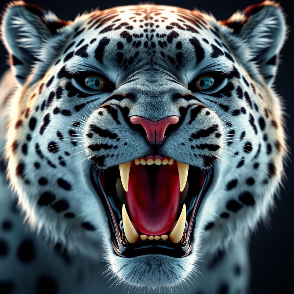 Hyperrealistic Snow Leopard Head in 3D Rendering