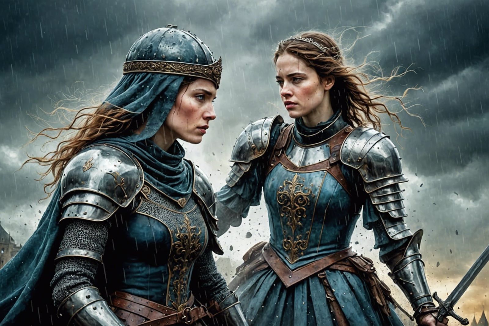 Medieval Fantasy Double Exposure in Digital Watercolor