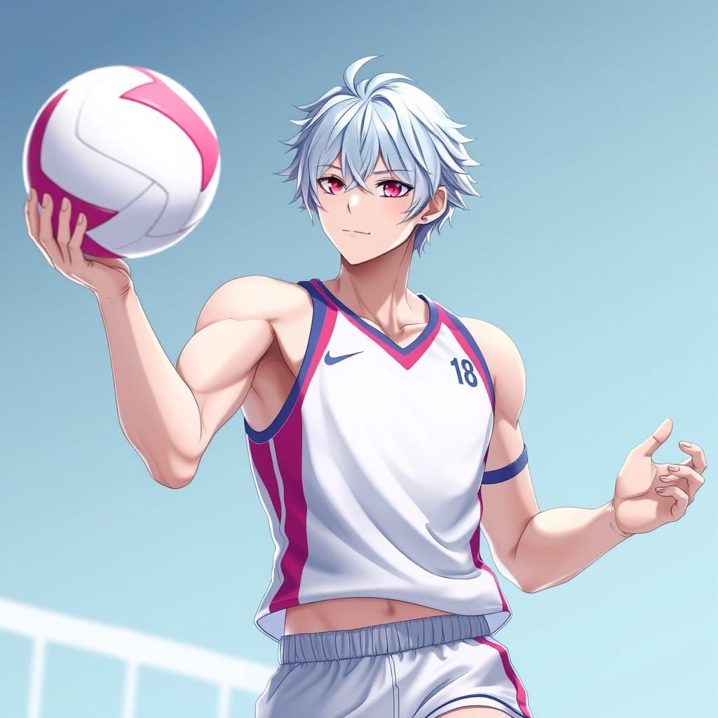 Anime-Style Volleyball Pro in Vibrant Hair and Eyes