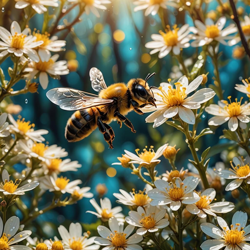 Adorable Baby Bee in Sunlit Forest: Fantasy Art