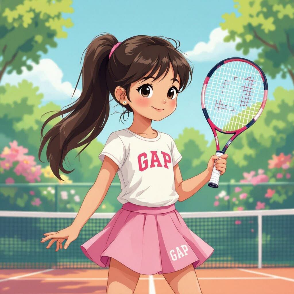 Girl Plays Tennis in Whimsical Style