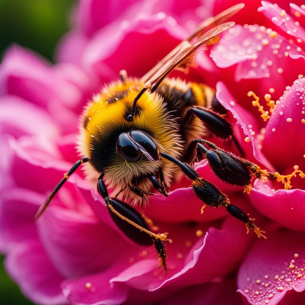 Macro Photo of Bee on English Rose