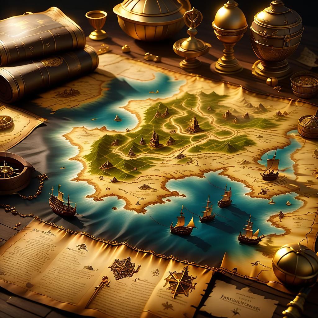 Photorealistic Treasure Map in a Fantasy World