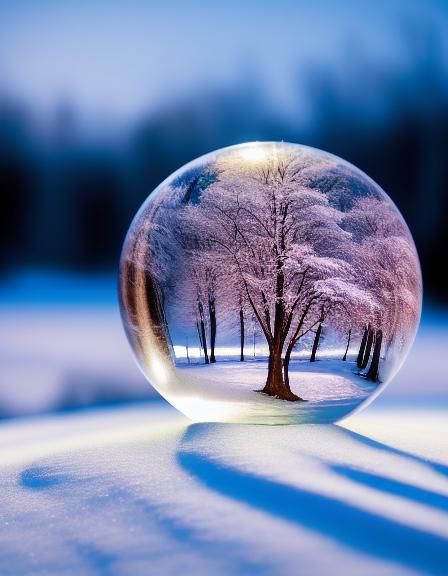 Hyperrealistic Winter Landscape Encased in Crystal Ball