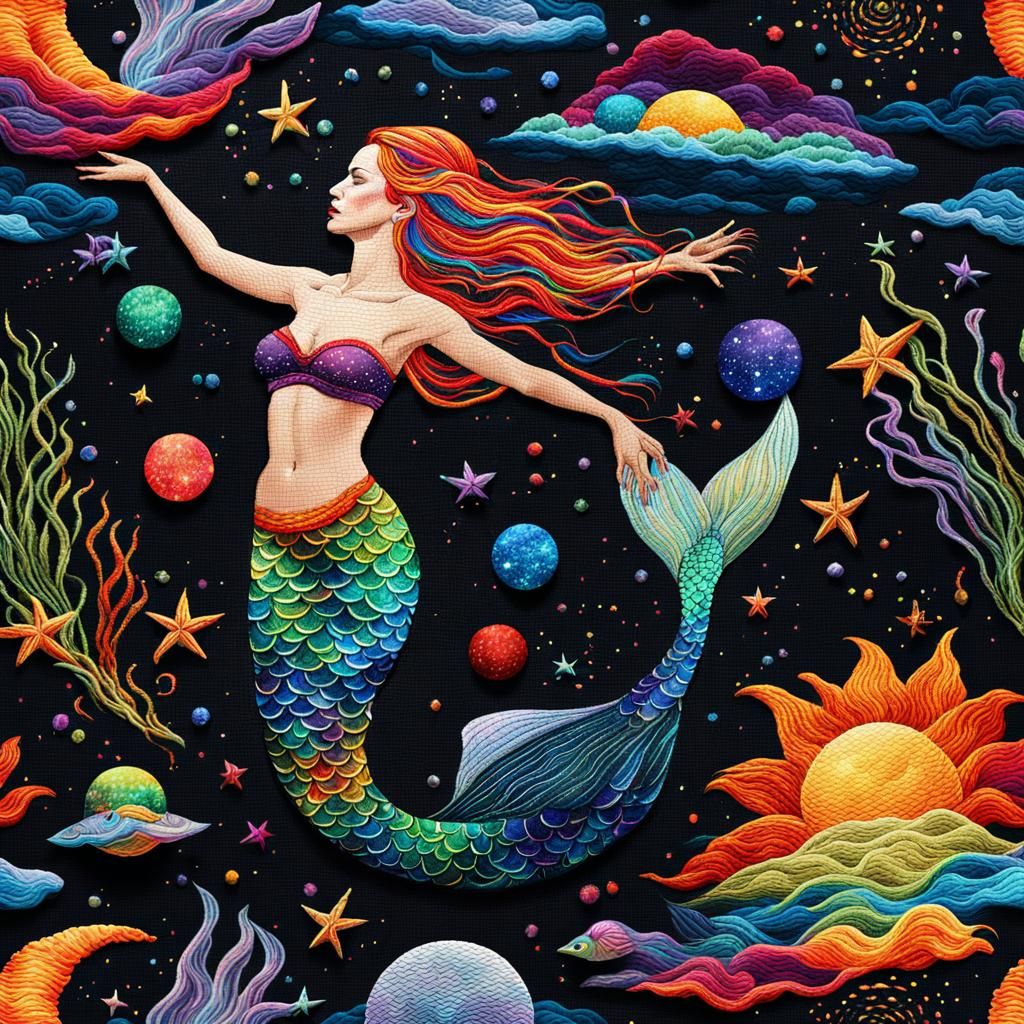 Majestic Cosmic Mermaid Swimming Through Celestial Galaxy