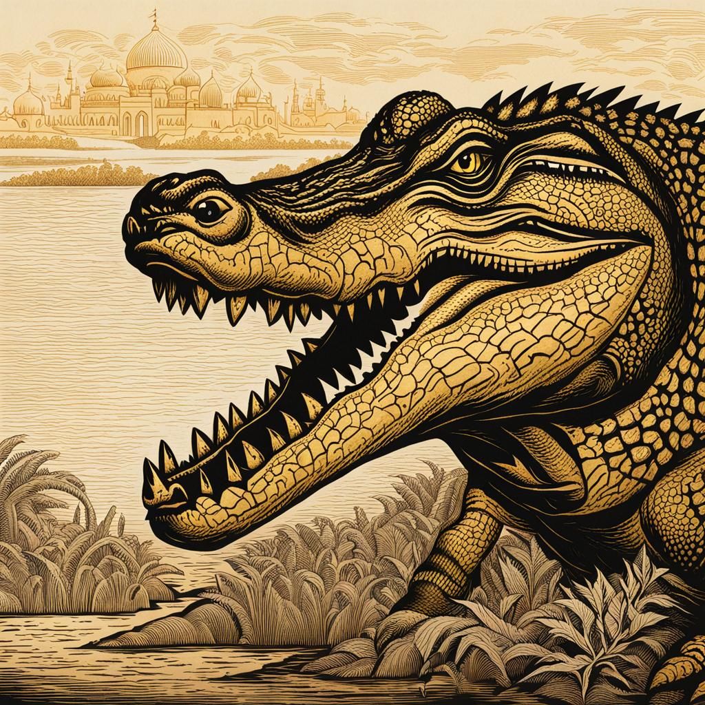 Crocodile Concept Art in Qajar Style