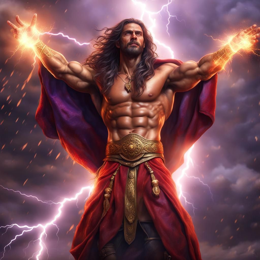 Dynamic Roma Man with Lightning, Detailed Fantasy Art