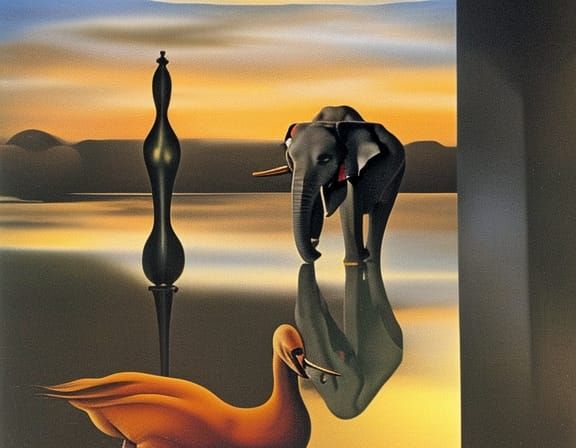 Surreal Swan Elephant Reflection in a Dreamscape