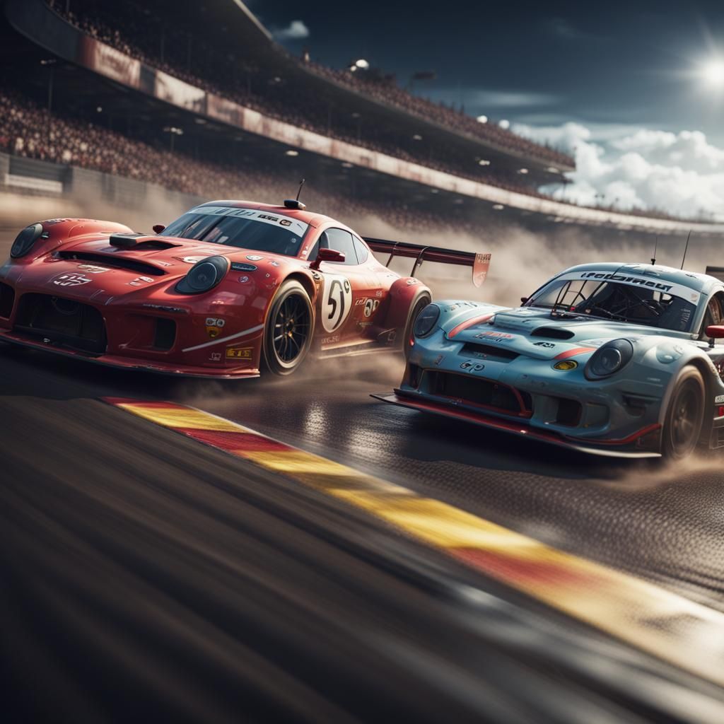 Race Cars on Track: Detailed Matte Painting