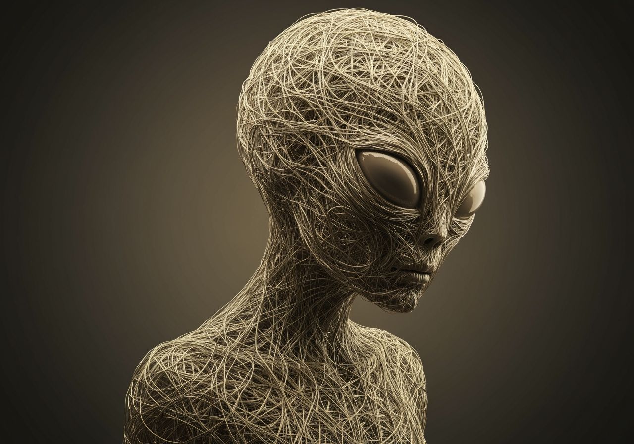 Melancholy Alien of Golden Fibers in Sepia Tone