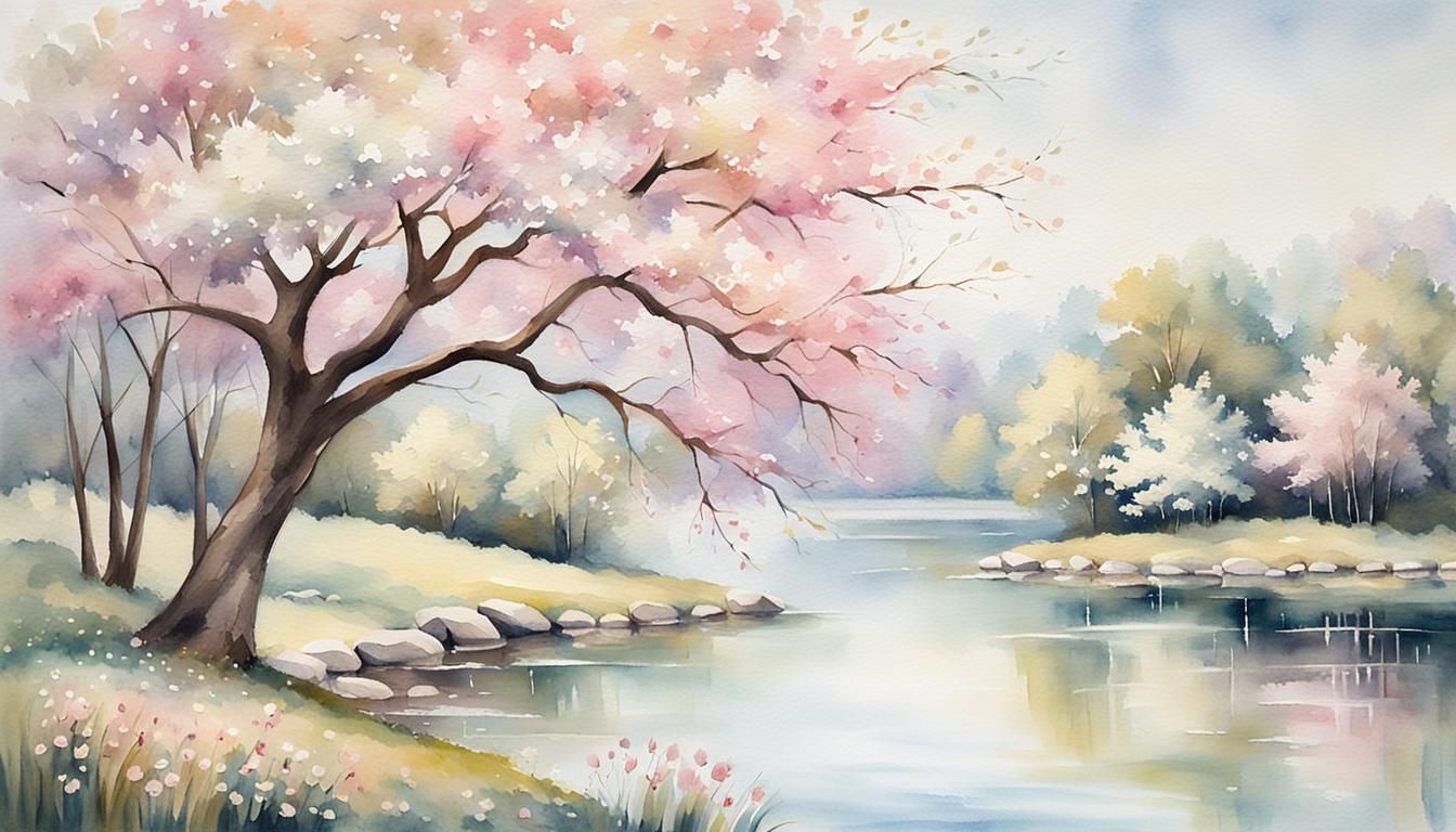 Imagine a soft watercolor scene of a hidden garden nestled b...