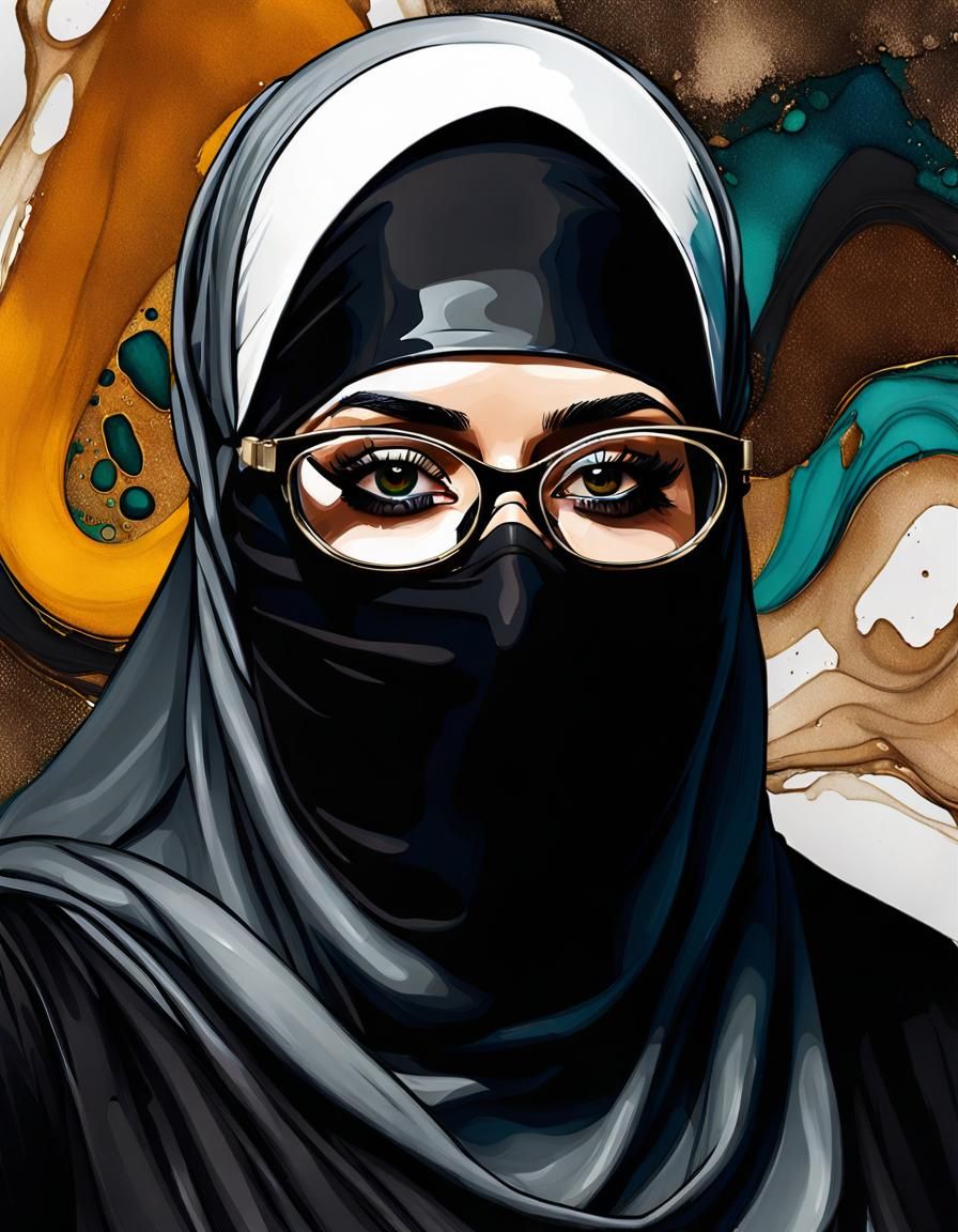 Pop Art Portrait of Woman in Niqab with Glasses