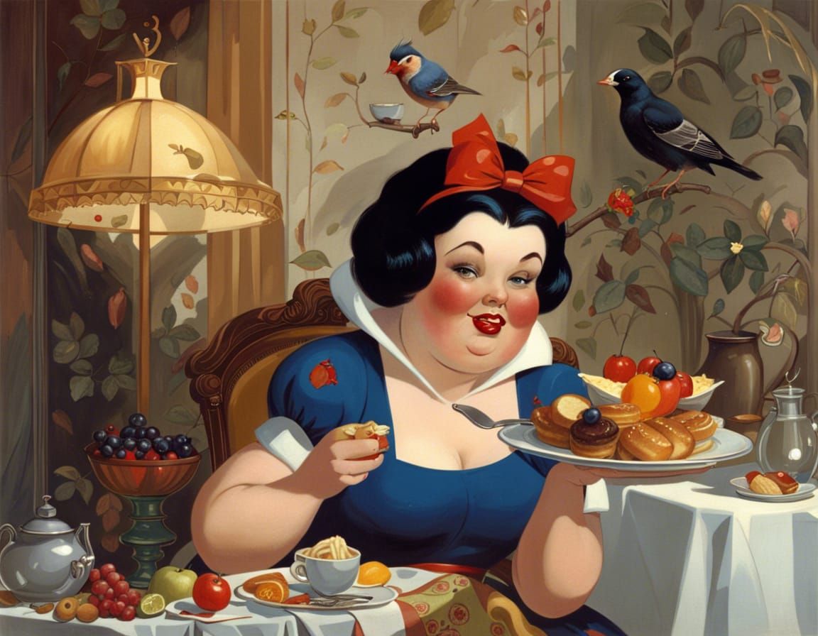 Obese Snow White's Big Breakfast, Pin-Up Illustration