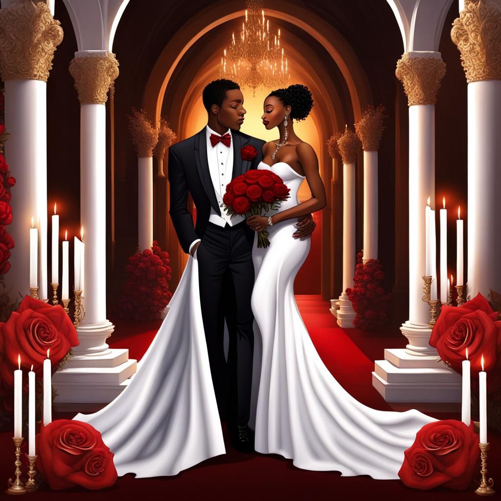 Elegant African American Wedding Portrait in Digital Art