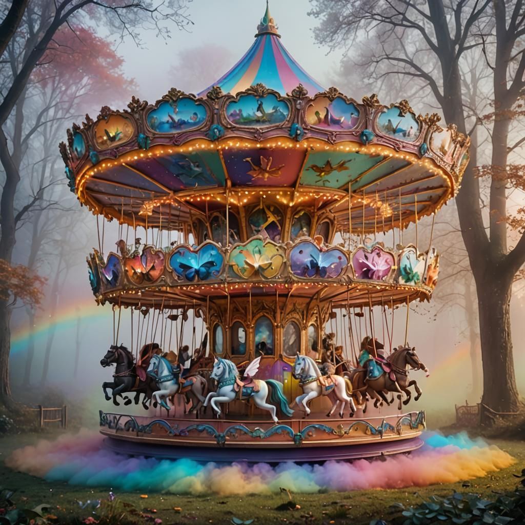 Rainbow Carousel in Magical Forest