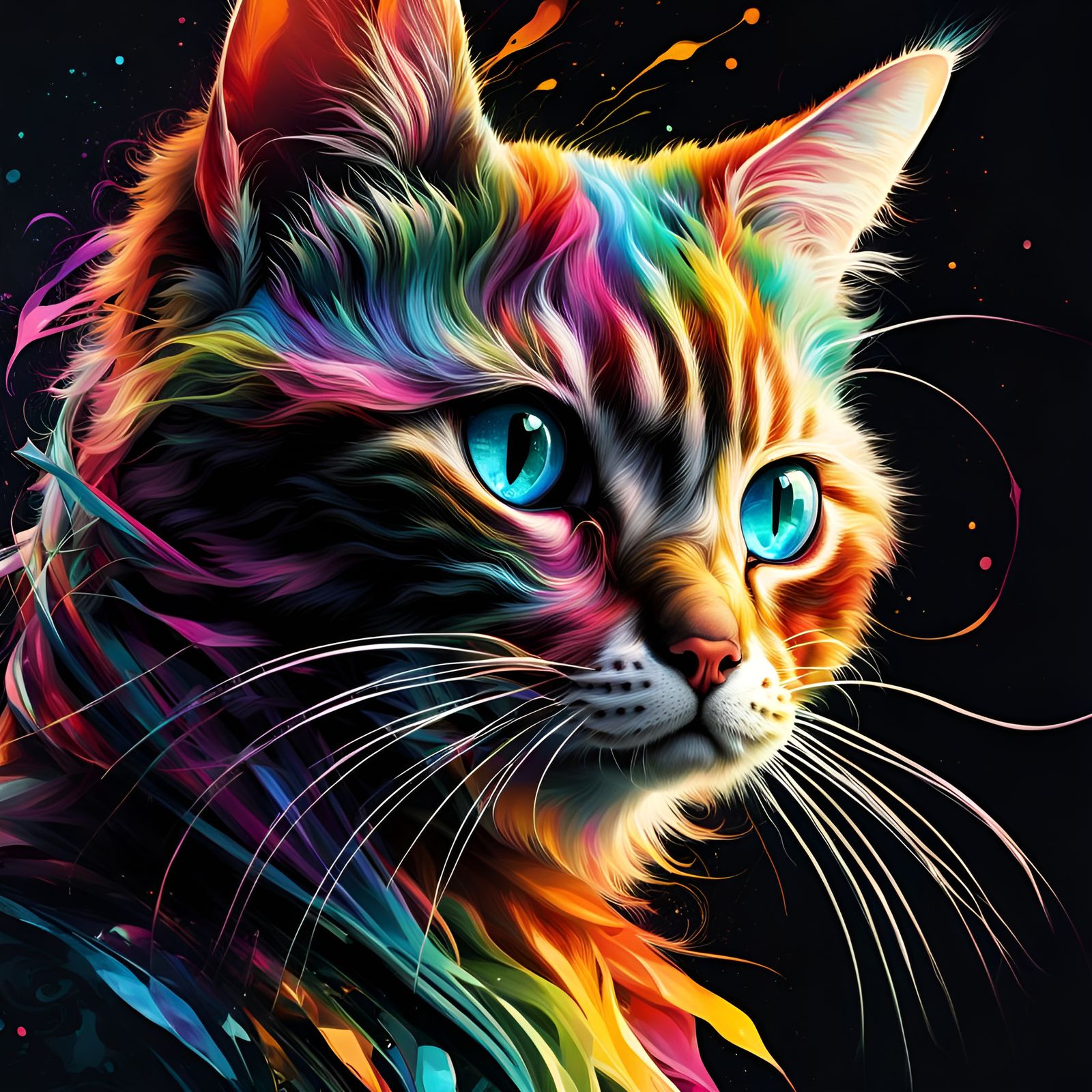 Prismatic Cat Hyperdetailed Digital Art