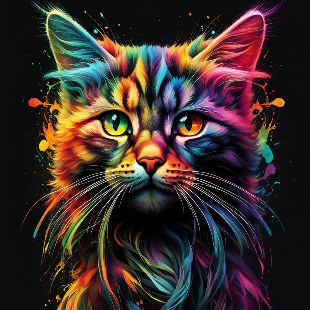 Darkly Rainbow Prismatic Cat in Surreal Style