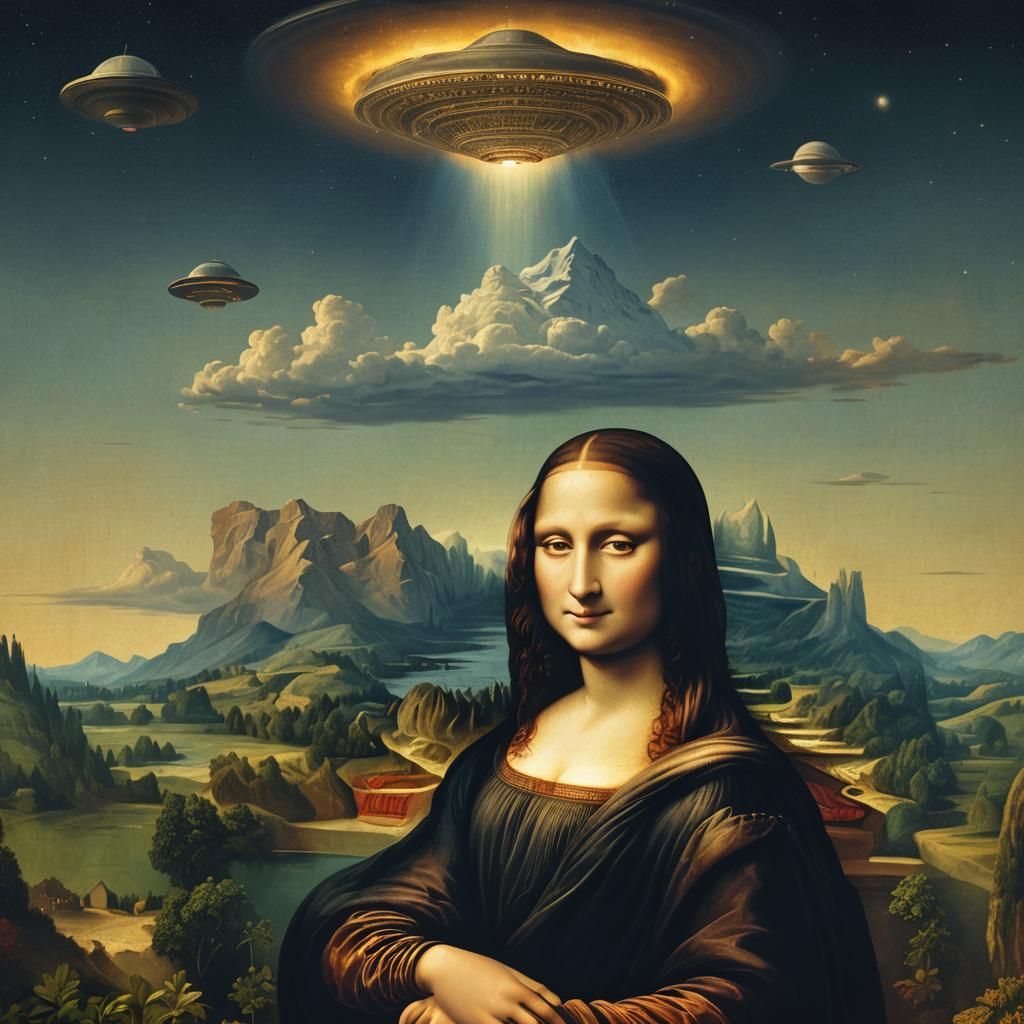 Mona Lisa with UFO: Detailed Matte Painting