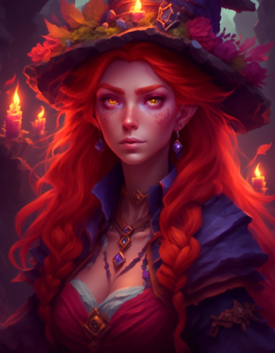 Isometric Portrait of a Red-Haired Sorceress