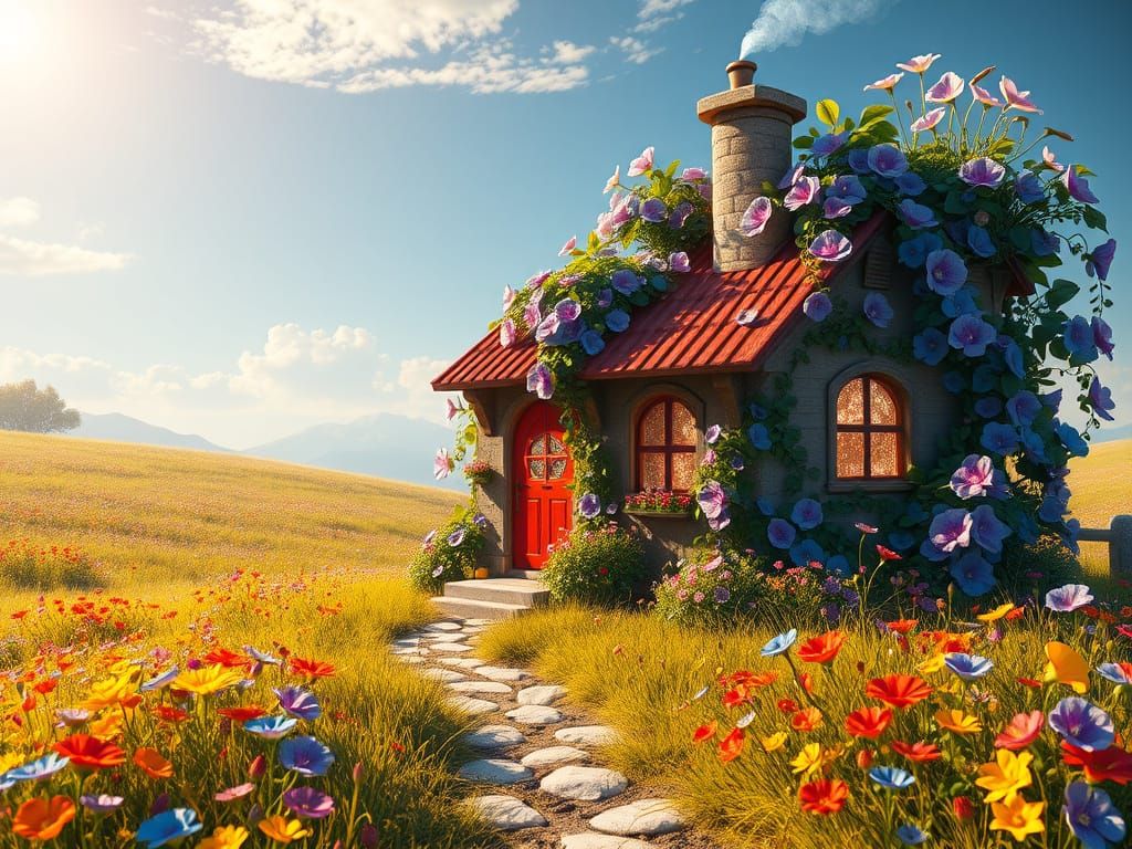 Enchanted Whimsy Cottage Amidst Wildflowers