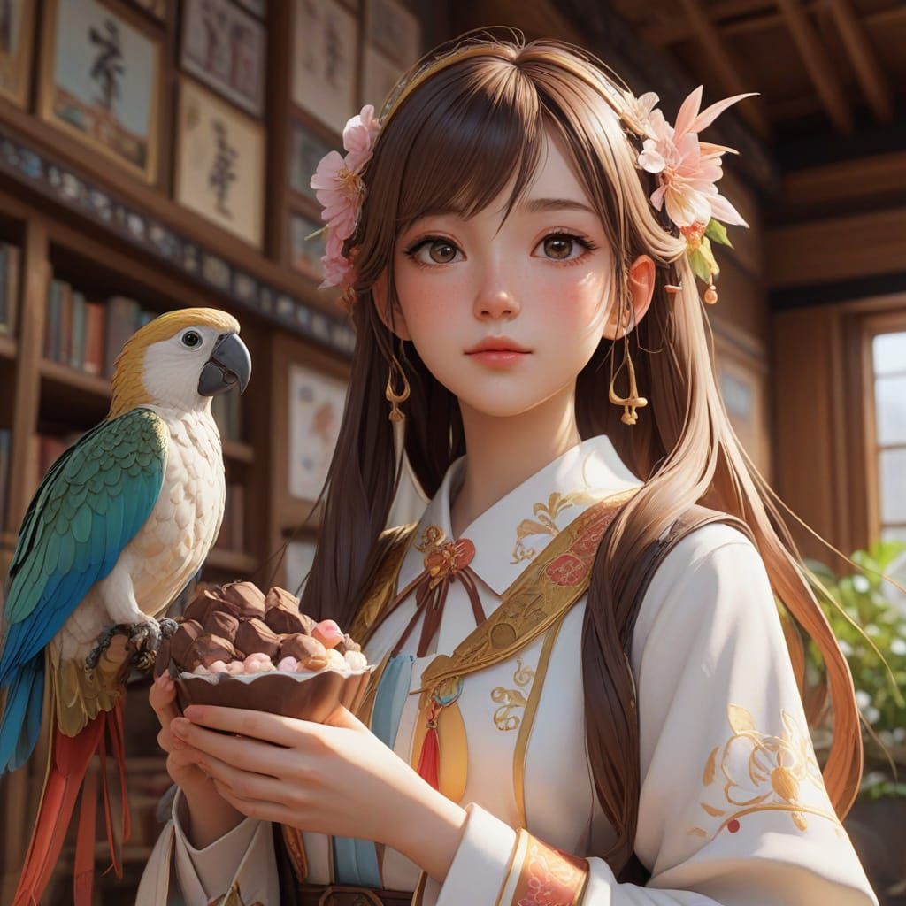 Vibrant Anime-Style Chocolate House Scene with Whimsical Det...