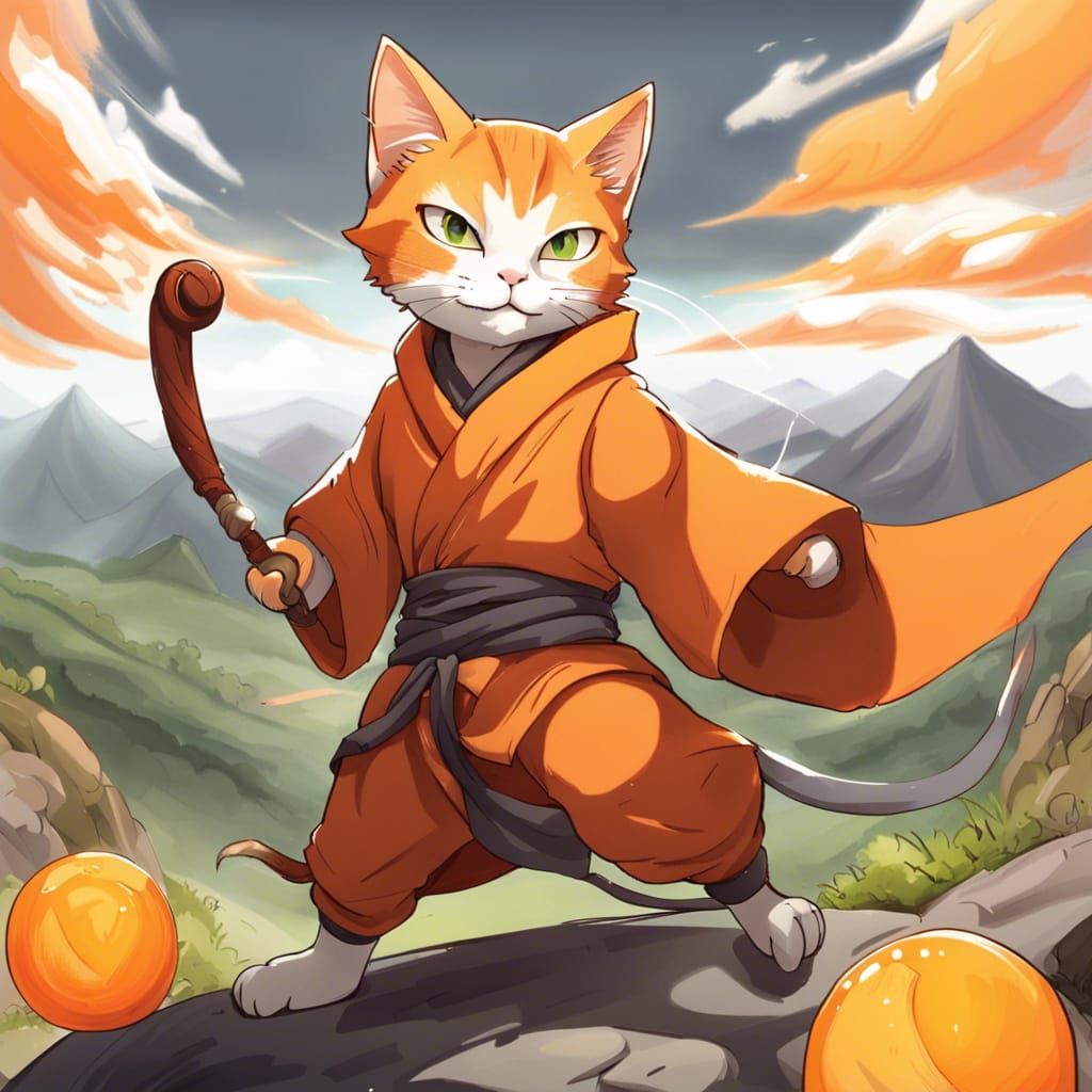 Orange Monk Cat in Anime Style