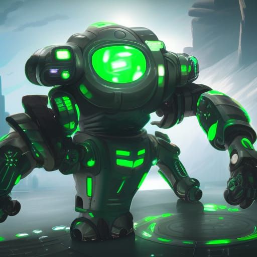 White and Green Robot Digital Art