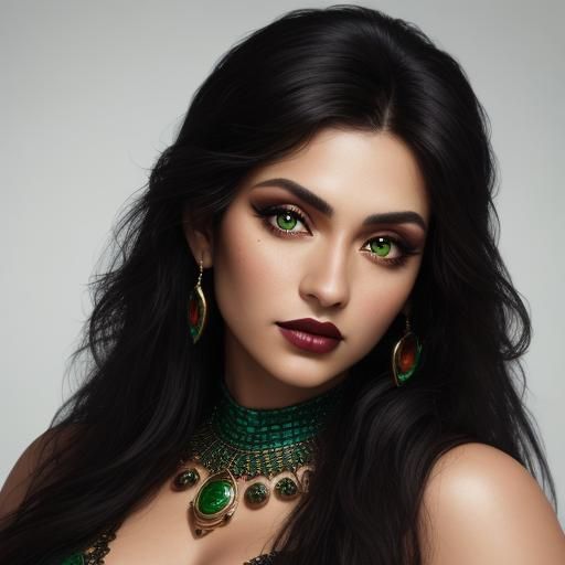 Striking Emerald-Eyed Romani Woman: Professional Portrait