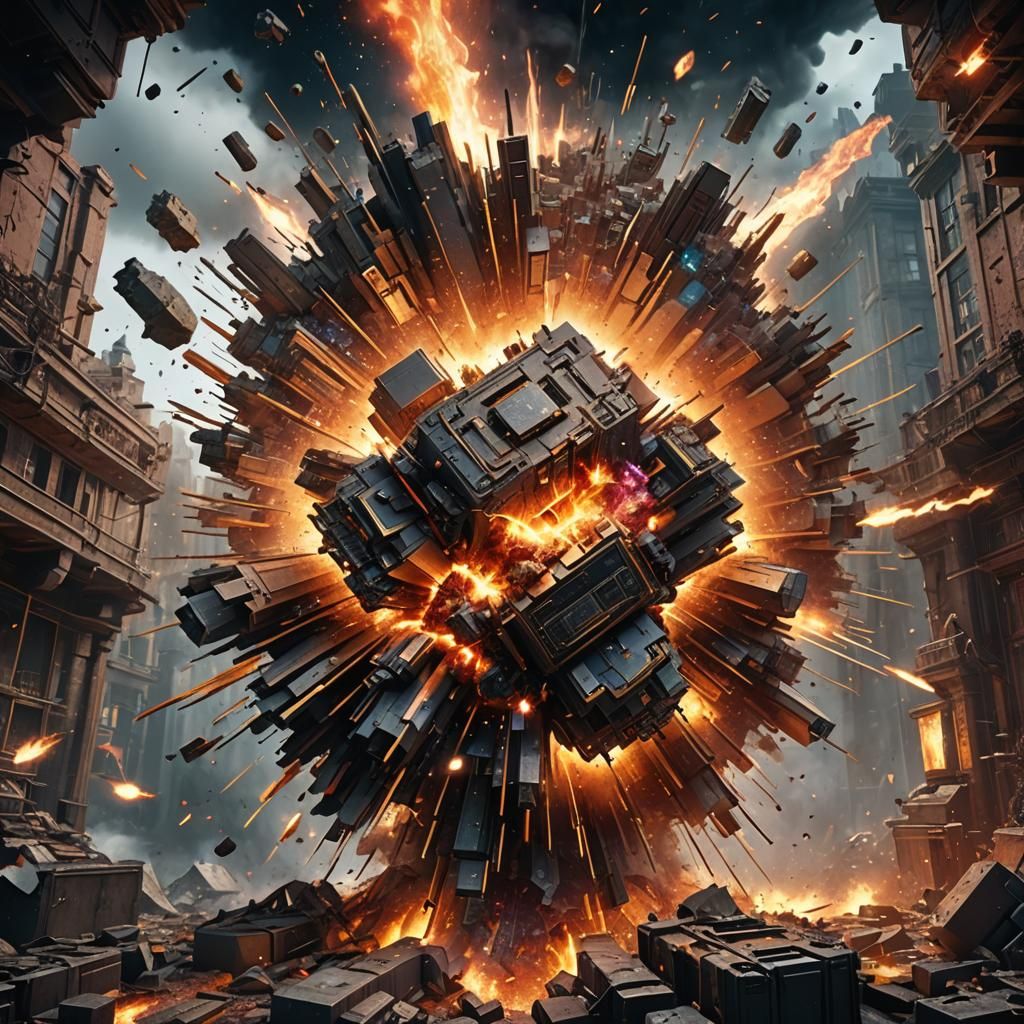 Exploding Computer in Detailed Fantasy Art