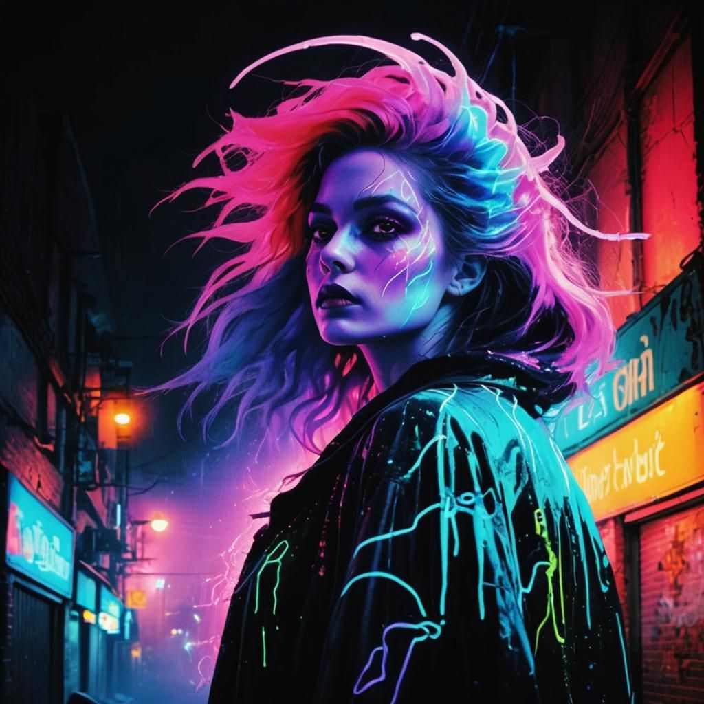 Neon Goddess Emerges in Surreal Urban Photo