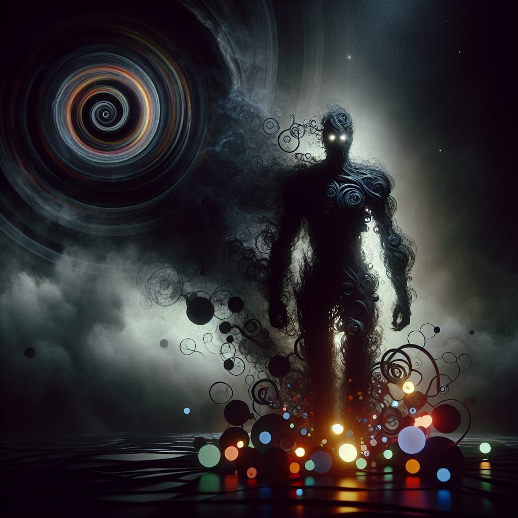 Shadow Elemental in Ethereal Landscape: Cinematic Still